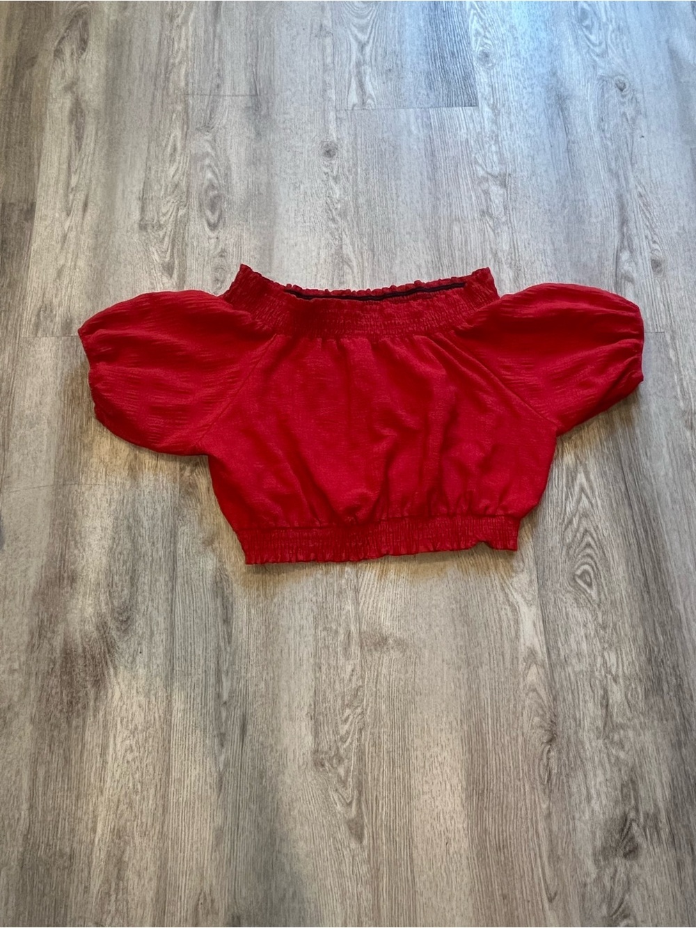 Off-Shoulder Sleeve Crop Top - Red